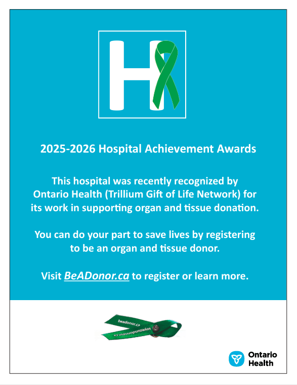 Niagara Health receives provincial awards for organ and tissue donation excellence