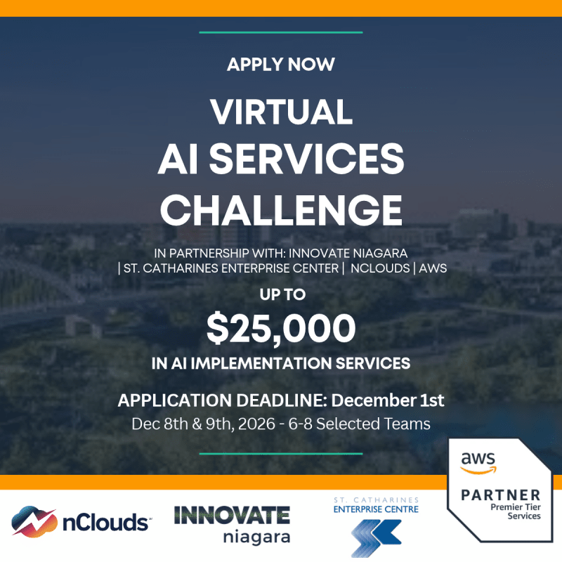 <span aria-hidden='true' class='fa fa-calendar'></span> Amazon Web Services AI Services Challenge in partnership with Innovate Niagara | St Catharines Enterprise Centre | nClouds | AWS